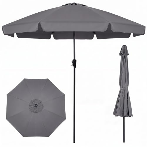 COSTWAY Parasoll 300 cm, trädgårdsparasoll med volang och vev, böjbar åt båda håll med 30°, balkongparasoll med 8 glasfiberribbor, terrassparasoll, marknadsparasoll för trädgård, balkong, terrass (grå