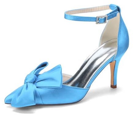 HFWXYSA Escarpins Mariage Femme Satin Talon Aiguille Chaussures Bride Cheville Noeud Élégant Soirée Cérémonie