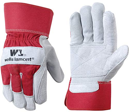 Wells Lamont Leather Work Gloves with Safety Cuff, Double Palm, Split Cowhide, Large (4050)