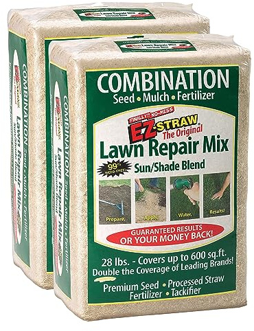 EZ Straw Rasenreparatur-Mix - Sonnen-/Schattenmischung - Kombi-Samen, Mulch, Dünger (12,7 kg. Deckt 600 m² ab