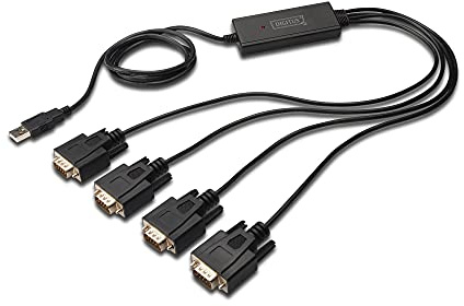 DIGITUS USB a 4x Adaptador Serie, Conversor RS232, USB 2.0 Tipo-A a 4x DSUB 9M, chipset FTDI, cable de conexión de 1,5m