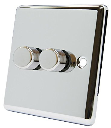 AET CPC2GDIMLED 250 W 10 A 2-Gang 2-Way Polished Chrome Classical Double LED Light Dimmer Switch