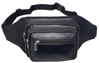 STARHIDE Schwarzes Echtes Leder Große Gürteltasche 4 Reißverschluss Taille Hüfttasche Reise Urlaub Geld Gürteltasche Verstellbarer Gürtel - 510