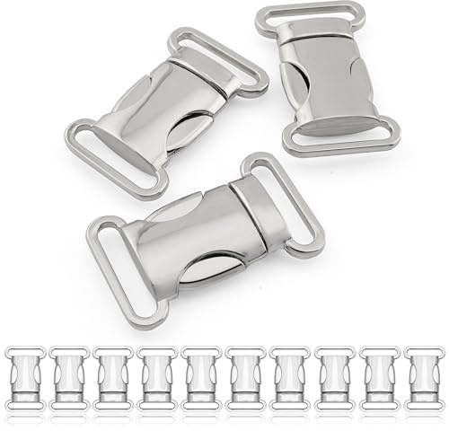 Ganzoo Klickverschluss 3/4'' im 10er Set, Steckverschluss/Steckschließer aus verchromtem Material, Farbe Chrom silber, Schlitz 22x5 mm, Gesamtmaß 44x18 mm