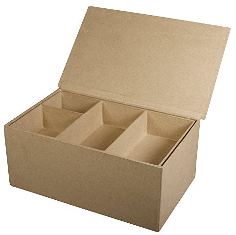 Rayher Sortierbox, Pappmaché, FSC zertifiziert, 22,5 x 14 cm Höhe 10 cm, 4 kleine Fächer, 1 großes Fach, Aufbewahrungsbox, 71947000, Weiß