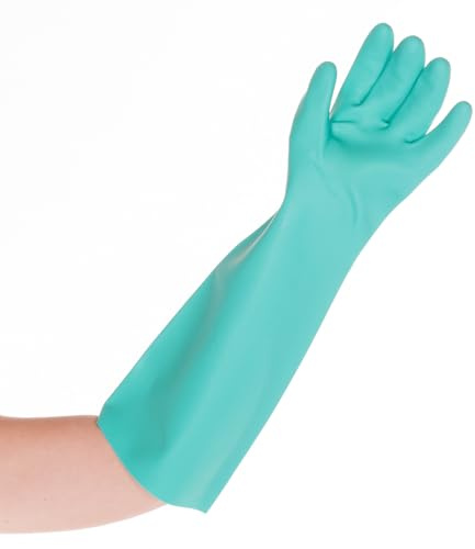FRANZ MENSCH 2 Stück Hygostar Chemikalienschutzhandschuhe Professional Long | Nitril, Packung, grün, 8/M, L: 46cm, Chemikalien Schutz Handschuhe,Latex Handschuhe