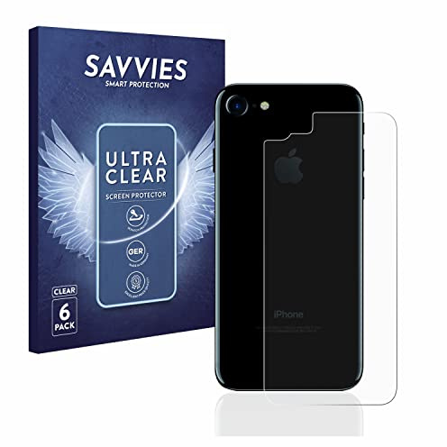 Savvies Schutzfolie für Apple iPhone 7 | Rückseite (gesamte Fläche) 6 Stück Transparenter Displayschutz Made in Germany Ultra-Klar Displayschutz-Folie