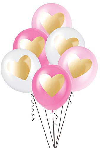 Latex-Party-Luftballons - 30 cm - Rosa und Weißgoldenes Herzdesign - 6er-Pack