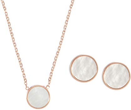 Happiness Boutique Damen Perlmutt Schmuckset in Rosegold 2-tlg. | Filigrane Kette mit Anhänger und Runde Ohrstecker Edelstahlschmuck