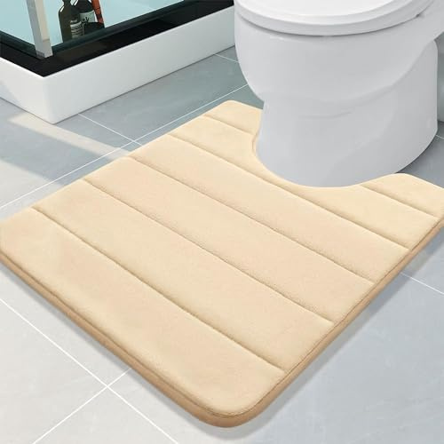 Homaxy Memory Foam Gesteppt U-förmig 50x60cm Toiletten Vorleger, Beige | weich&bequem, linderung von druck ermüdung der füße, wasser aufnehmen&schnell trocknen, rutschfest zurück, maschinenwaschbar