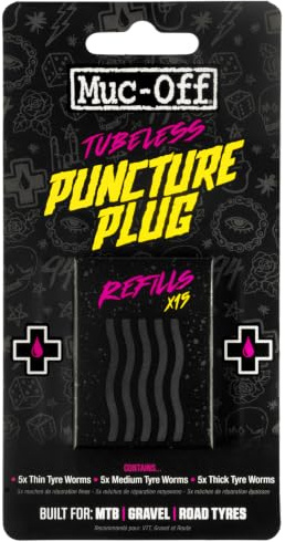 Muc-Off Puncture Plug Nachfüllpacks - Set mit 5 Dicken und 5 Dünnen Reifenstopfen zur Verwendung mit dem Puncture Plug Reifenreparaturset - Fahhrad Flickzeug Geeignet für Schlauchlose Fahrradreifen
