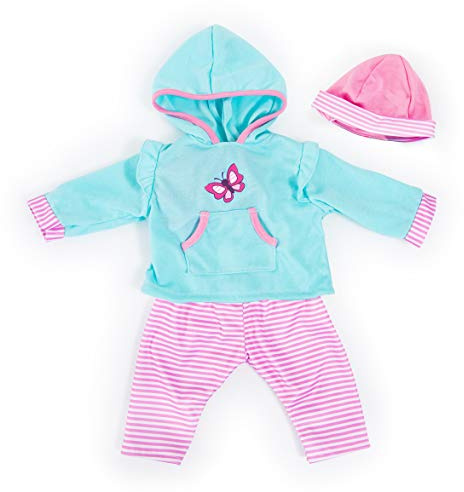 Bayer Design bambole 40-46cm, pantaloni, top e cappellino, set, vestito con farfalla, Colore turchese, rosa, 84675AA