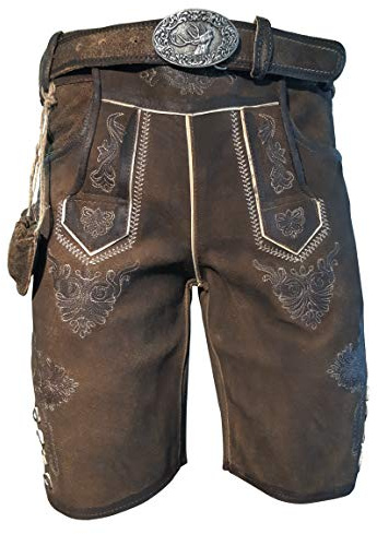 Alpenlife Kurze Herren Trachten Lederhose mit Gürtel, Dunkelbraun, Büffel Leder, Charisma (52, Dunkelbraun)