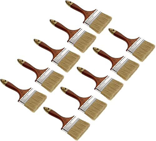 KOTARBAU® 10er Set Flachpinsel 4“ Borstenlänge 100 mm Lasurpinsel Lackierpinsel Malerpinsel Holzpinsel Lackiert für Renovierungsarbeiten