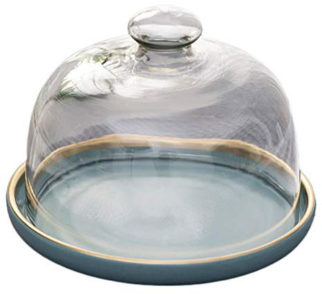 1 Set Kuchenständer Glasglocke Glas Käseglocke mit Keramik Teller Torten Glashaube Kuchenglocke Tortenglocke Lebensmittel Haube Abdeckung Deckel Kuchen Abdeckhaube für Cover