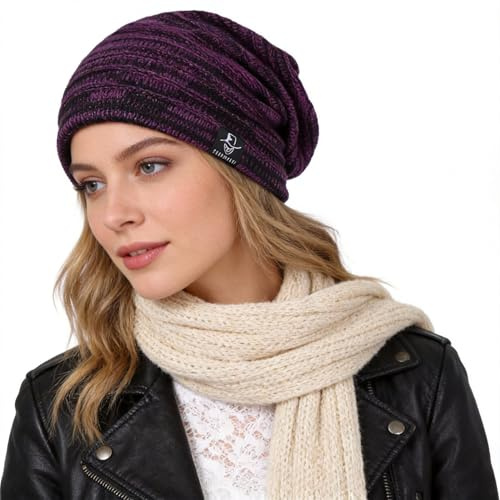 Ruphedy Women Slouchy Beanie Hat Knit Long Baggy Slouch Skull Cap for Winter (B5001-Purple)