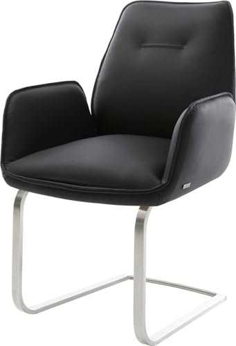 Schwingstuhl Zoa-Flex Freischwinger flach Edelstahl Echt-Leder Schwarz Taschenfederkern