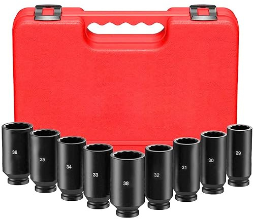 Juego De Vasos De Impacto 1/2 12 Caras Para Transmisiones 29mm 30mm 31mm 32mm 33mm 34mm 35mm 36mm 38mm, 9 unidades
