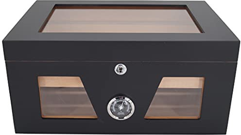 GERMANUS Humidor Truhe mit Sichtfenster Schwarz