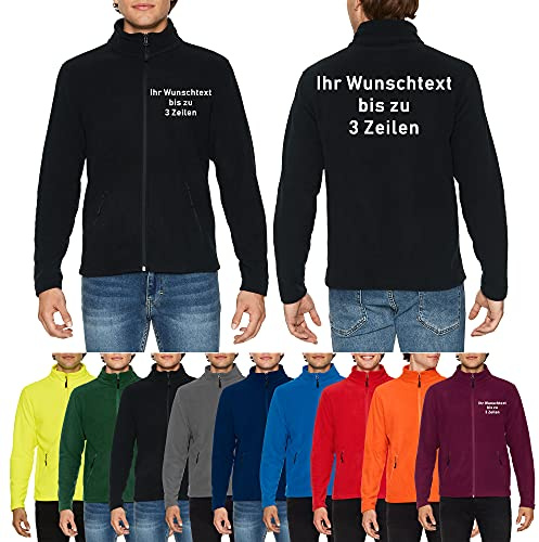 Personalisierte Microfleece Jacke mit Stickerei – bis zu 3 Zeilen vorn & hinten bestickbar – hochwertige Herren Fleecejacke mit Wunschtext – warm, atmungsaktiv & pflegeleicht – Größen XS–4XL