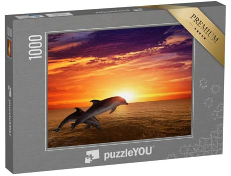 puzzleYOU: Puzzle 1000 Teile „Springende Delfine: Meeresleben bei Sonnenuntergang“ – aus der Puzzle-Kollektion Delfine, Fische & Wassertiere, Exotische Tiere & Trend-Tiere