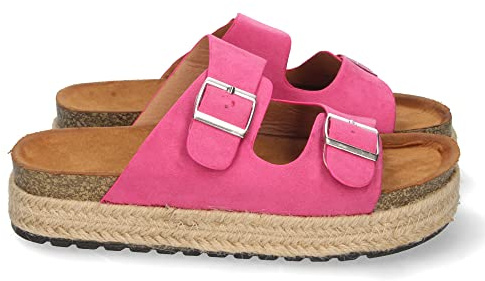 shoes&blues.es Sandalia Plana para Mujer, Forrada de Yute, Comoda, Planta Bio, con Hebillas en Pala, Primavera Verano 2022