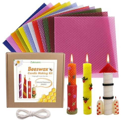 Zakouinn Bienenwachs-Kerzenherstellungsset für Kinder - 12 leuchtende Farben, Bienenwachsblätter zur Kerzenherstellung, Bienenwachskerzen-DIY-Kit für Erwachsene (hell)