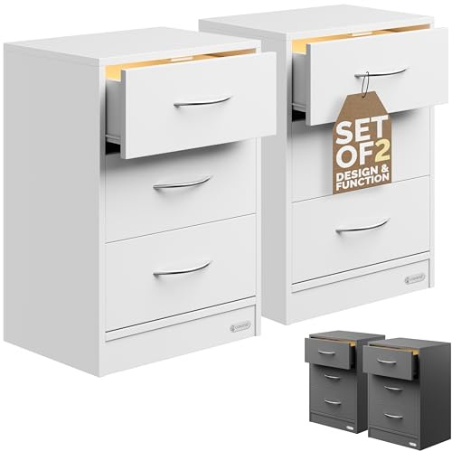 Casaria 2X Nachttisch mit LED Holz Weiß | 54x39x28 cm, für Boxspringbett, 54cm Komforthöhe, Schlafzimmer, Nachtschrank, Nachtkästchen, Nachtkommode, Set, Möbel