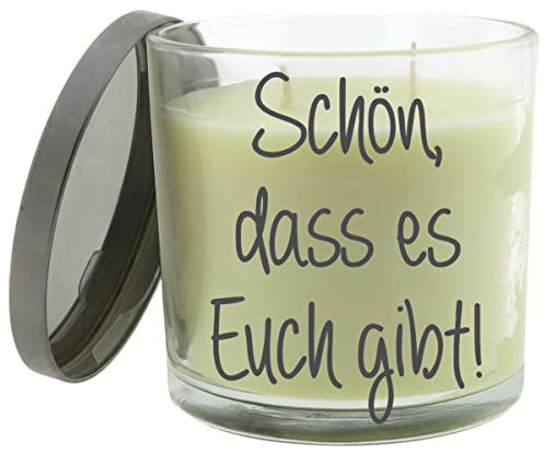 WB wohn trends Duft-Kerze mit Deckel, Schön DASS es Euch gibt, 10x10cm, Creme, 2 Dochte, BlackBerry & Bay Duft-Windlicht Glas-Kerze