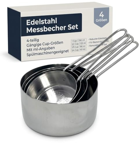 MIJOMA Edelstahl Messbecher Set 4-teilig – Cups zum präzisen Abmessen von Zutaten – spülmaschinengeeignet für Backen, Kochen & Rezeptvorbereitung