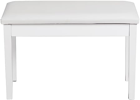 Maxmass Piano Bench with Storage Compartment, Padded Cushion and Wooden Legs, Duet Piano Keyboard Stool for Kids Adults (Straight Legs, White)