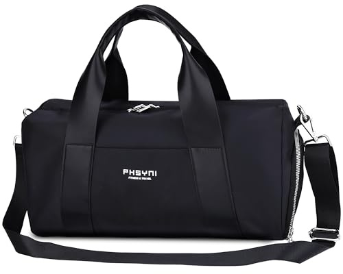 Borsone Palestra Donna & Bambini,Borsa Sportivo con Porta Scarpe e Tasca Umida da Viaggio, Sport, Fitness, Piscina(Nero,40x19x20 cm,15L)
