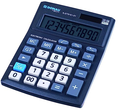 Calculatrice de Bureau Donau Tech Office K-DT5101-01/ Affichage 10 Chiffres/ 137 x 101 x 30 mm/Couleur : Noir/Calculatrice Solaire Double Alimentation - Fonctionnement sur Batterie/Design Compact