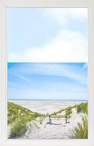 GRAZDesign Fensterfolie Blickdicht Sichtschutz, Sichtschutzfolie Fenster, Glastüren, Duschkabine, Milchglasfolie Bedruckt mit Motiv Strand 60x57cm