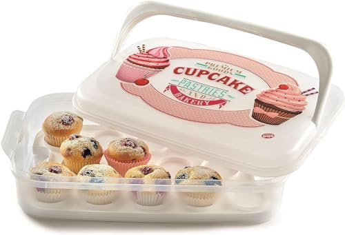Snips - Porta Cupcake, Muffin e Porta Torta con Coperchio, 7L - Scatola Preformata per 14 Cupcakes, Bignè e Dolcetti con Manico per Trasporto Dolci - Scatole Contenitori Alimenti, Pasticceria e Feste
