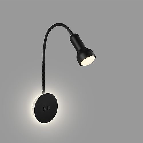 BRILONER - Lampada da lettura con retroilluminazione, Lampada da parete per interni regolabile, Lampada a LED con 2 interruttori, Lampada da parete per interni, Nero