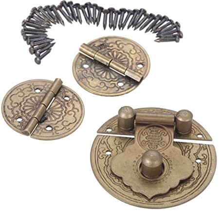 ELICNA 3 Pcs/set Vintage Brass Lock Set, 36mm Mini Wooden Box Buckle Latch, with Decorative Hinge.