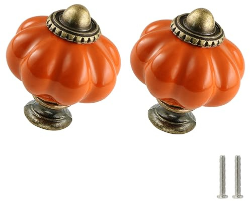 Zernmiarder Uppsättning av 6 vintage orangea keramiska knoppar med skruvar för skåp, låda, skåp och gör-det-själv-projekt för hemmet