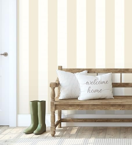 GAULAN 500680247 - Carta da Parati vinilica Lavabile a Righe Larghe Beige e Bianche con Texture in Rilievo per pareti Stanza Soggiorno Cucina Bagno Camera - Campione DIN A4