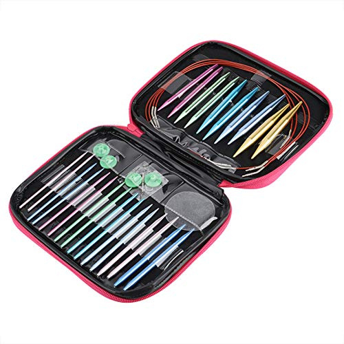 Auswechselbare Rundstricknadeln Set,KnitPro Nadel-Set mit Aufbewahrungstasche, Bunt Aluminium Rundstricknadel-Ring-Set für Heimwerker, Handwerk