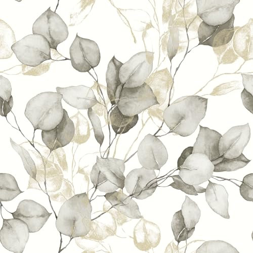 Muriva Eucalyptus Leaves Wallpaper - Floral/Nature Themed Modern Design for Living Room, Bedroom, Hallway - Decorative Luxury Natural/Gold
