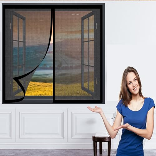 Traspirante Zanzariere Magnetiche 136 x 136 cm Rete Anti Zanzare Zanzariera Mantiene Stanza Traspirante Zanzariera per Lucernario Zanzariera per Finestre per Tutte Le Finestre, Nero