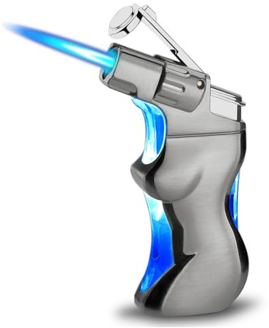 CYJBAO Jet Lighter - Windproof Adjustable Jet Flame Lighter with Visible Fuel Tank, Cool Refillable Butane Lighters, Great Gifts for Men Women(Without Butane)-Grey