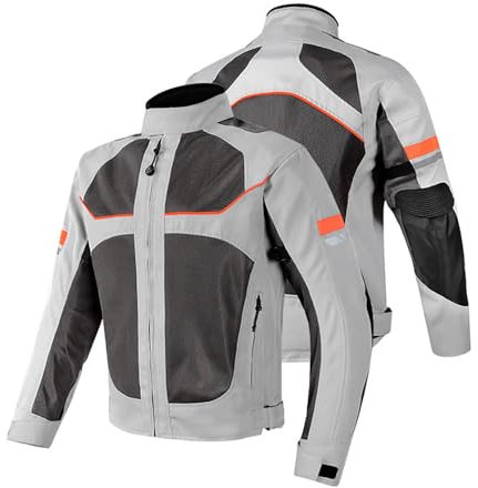 YuanDiann Herren Motorradjake mit Protektoren Atmungsaktiv Netz Winddicht Reflektierend Textil Motorradbekleidung Protektorenjacke Motorcross Schutz Jacke Grau S