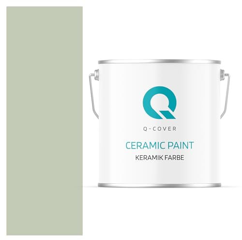 Q-COVER Keramik Farbe 5L (ca.35m²) Hellgrün Wandfarbe Innenfarbe Abwaschbar Klasse 1 Mattfarbe Deckenfarbe Scheuerfest Küche Bad Treppen Ceramic Hohe Deckkfraft