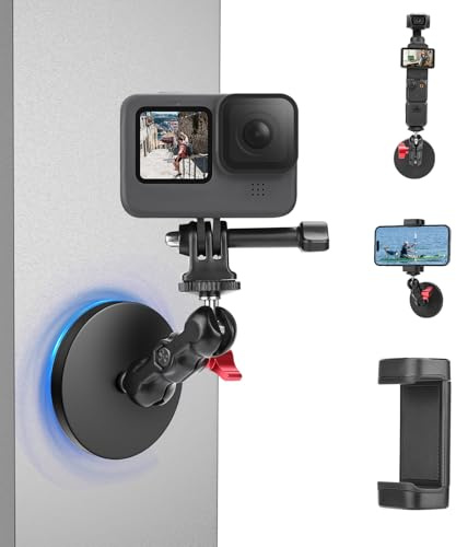 Flymile Magnetic Camera Mount Base for DJI Osmo Action 5 Pro 4 3/Pocket 3/360,Magnetic Rubber Coating Car Holder, 360°Adjustment Stand for GoPro,for Insta360,for AKASO Accessories