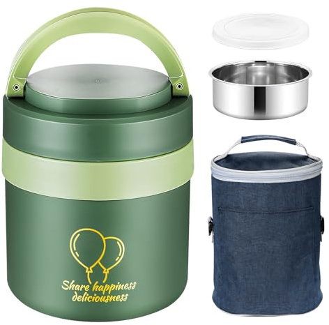 Thermobehälter für Essen 1.5l Warmhaltebehälter Essen Edelstahl Thermobox Mittagessen,Thermobecher Essen Auslaufsicher Thermoschüssel mit Deckel,für Suppen,Porridge,Babybrei Thermo Lunchbox (Grün)