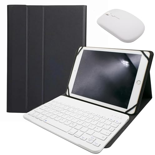HLTOOP Funda Teclado Universal para Tabletas De 9,7, 10,1, 10,2, 10,5, 10,9, 11, con Teclado Bluetooth Inalámbrico Extraíble, Ratón Bluetooth inalámbrico Recargable,White Spanish Layout