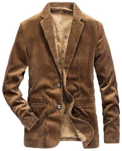 Veste De Costume Vintage en Velours Côtelé pour Hommes Blazer À Revers Cranté Bouton Unique Coupe Cintrée Manteau De Sport Confortable Coffee 3XL