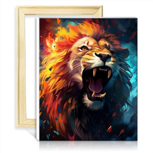 LiHEQING Ölgemälde auf Leinwand, Löwe, DIY-Ölgemälde-Set auf Leinwand, Bild für die Wanddekoration zu Hause, Geschenke, ohne Rahmen (60 x 75 cm)